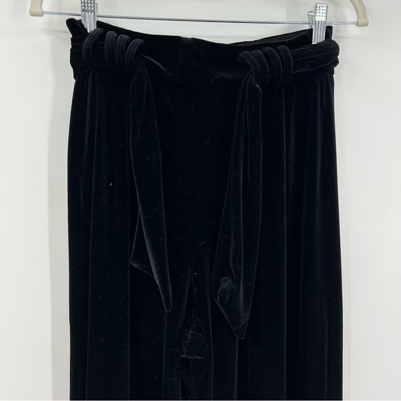 Vtg Cache Black Velvet Wide Leg Belted Pants Size 6 USA Made Elegant Evening - Picture 2 of 7